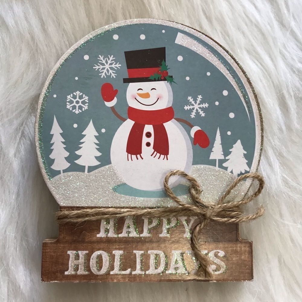 Snowman Snowglobe Shaped‎ Wooden Shelf Decoration Rustic Farmhouse